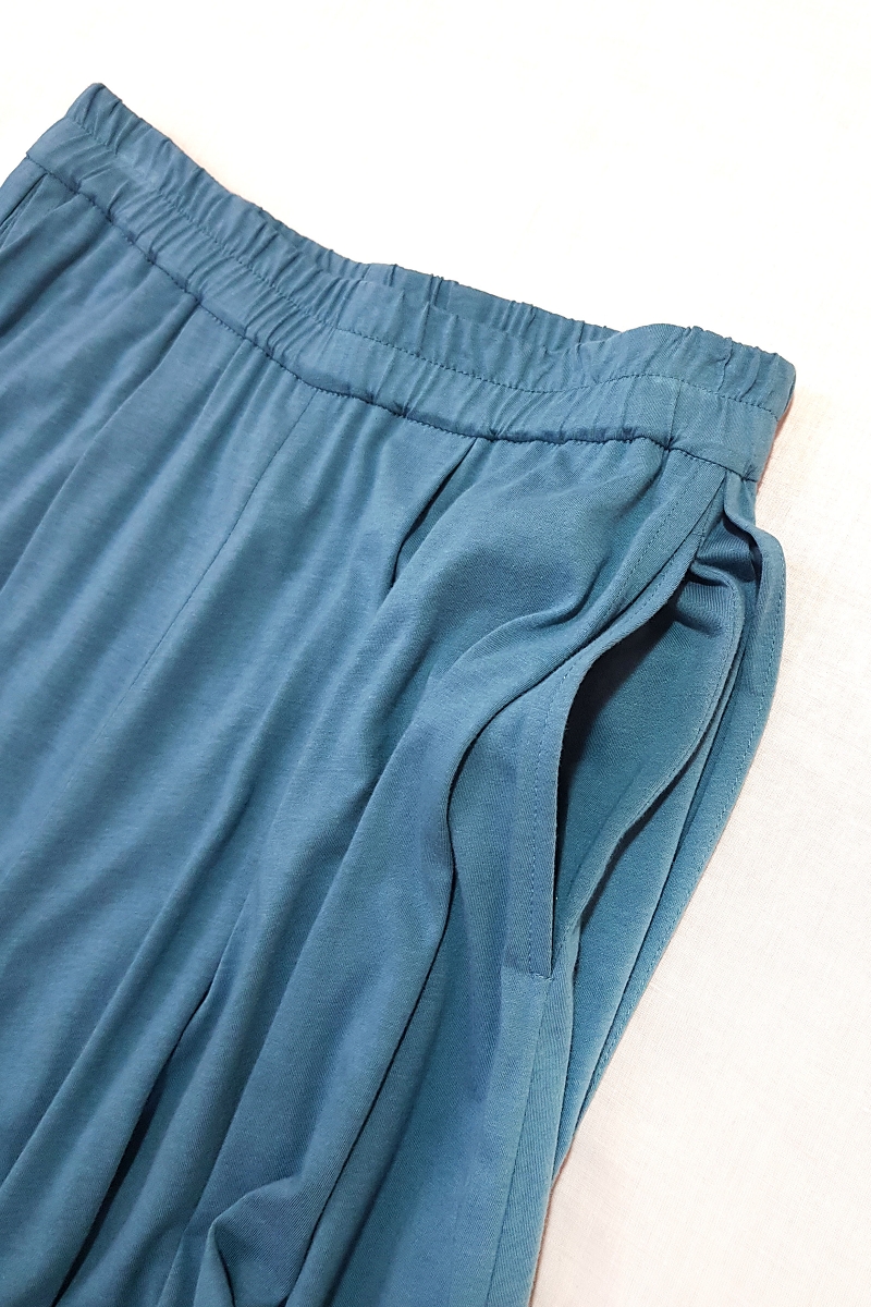 雙層針織造型褲-藍綠色