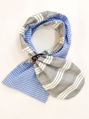雙面造型圍巾-藍棉布格紋×黑白點線