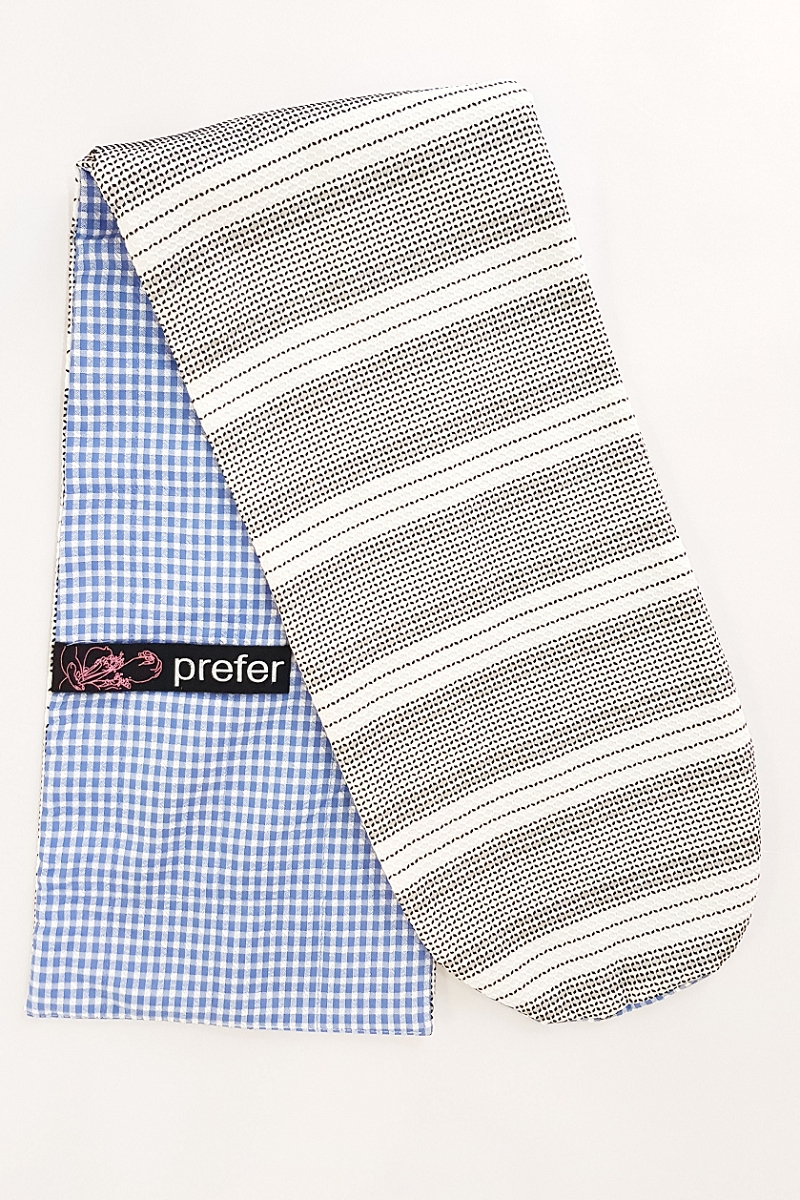 雙面造型圍巾-藍棉布格紋×黑白點線