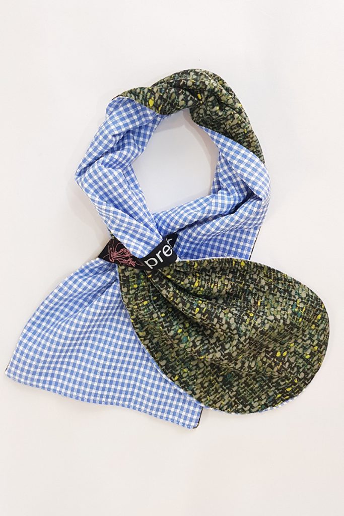 雙面造型圍巾-藍棉布格紋×復古綠