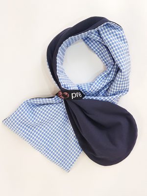 雙面造型圍巾-藍棉布格紋×海軍藍