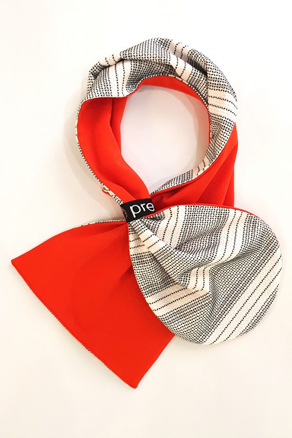 雙面造型圍巾-大紅×黑白點線