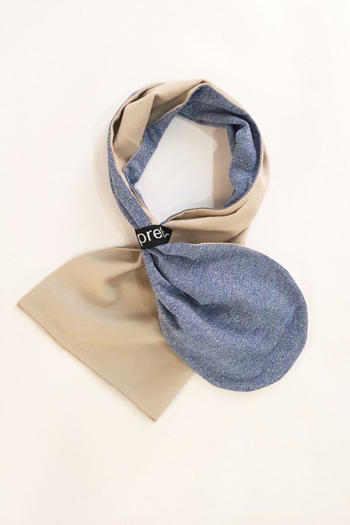 雙面造型圍巾-沙色×藍閃閃