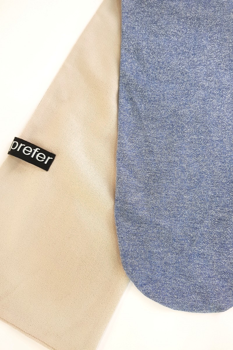 雙面造型圍巾-沙色×藍閃閃