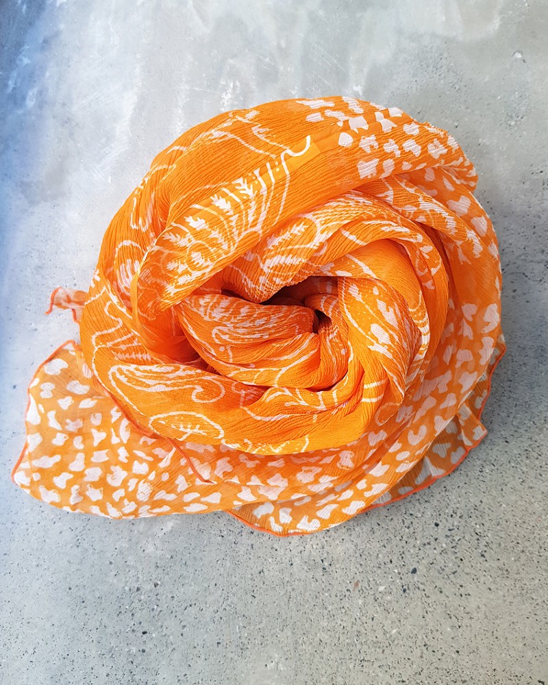 蠟染圍巾︱理性與感性-裸橙